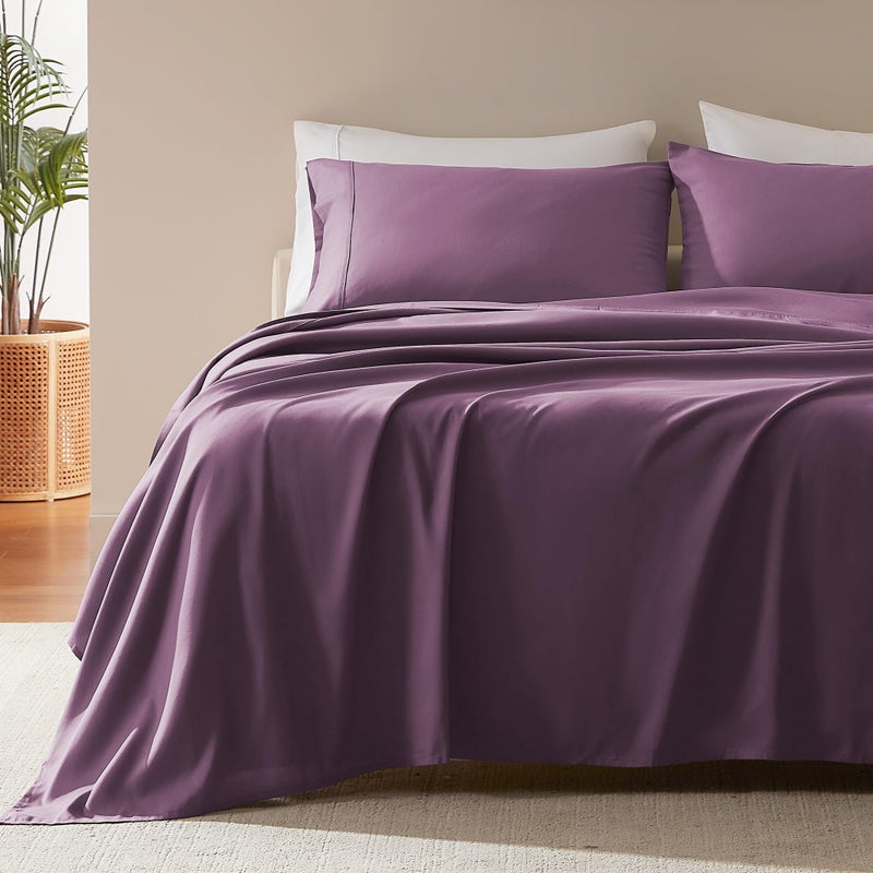 SLEEP ZONE Nanotex Super Soft Cooling Full Size Bed Sheets Set 4 Piece - Easy Care Fitted Flat Sheet & Pillowcase Sets - Wrinkle Free, Fade Resistant, Deep Pocket 16" (Purple, Full) - Image 1